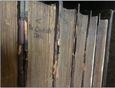 De Civitate Dei, fore-edge inscription from Augustine, Opera Omnia