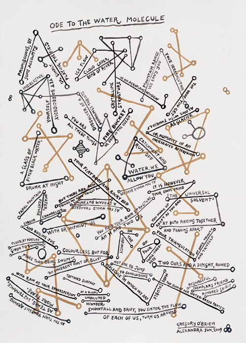 Gregory O’Brien, Ode to the Water Molecule, 2019 (ink and acrylic on paper, 765 x 560mm)
