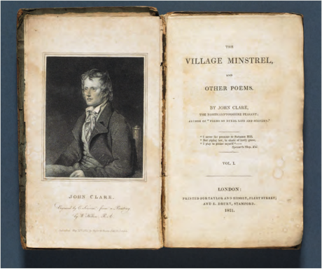 Title page of John Clare’s<i> The Village Minstrel</i> <i>and other poems</i>, with a portrait of poet, 1821 (R200210) (© The University of Manchester, 2022)