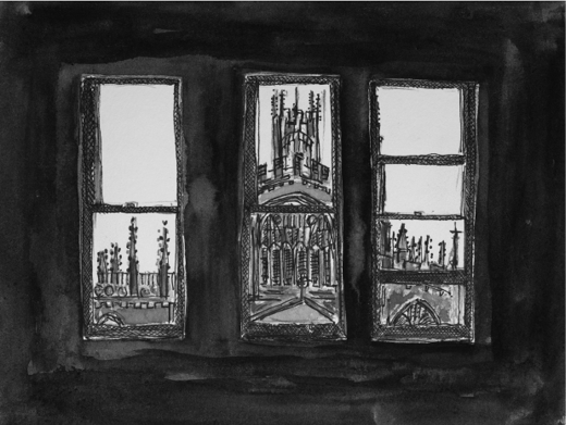 Painting of Manchester Cathedral from the Corn Exchange
