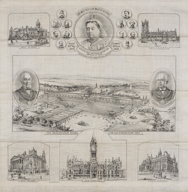 The Manchester Jubilee Exhibitions Commemorative Handkerchief, 1887